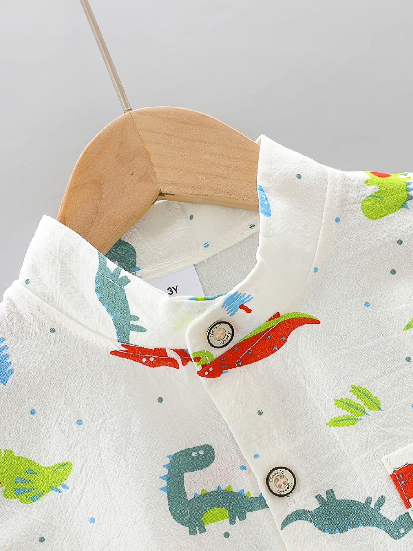 🦕 Baby Boys' Dinosaur Print Button Shirt & Elastic Waist Shorts Set – Adorable Summer Outfit 👶