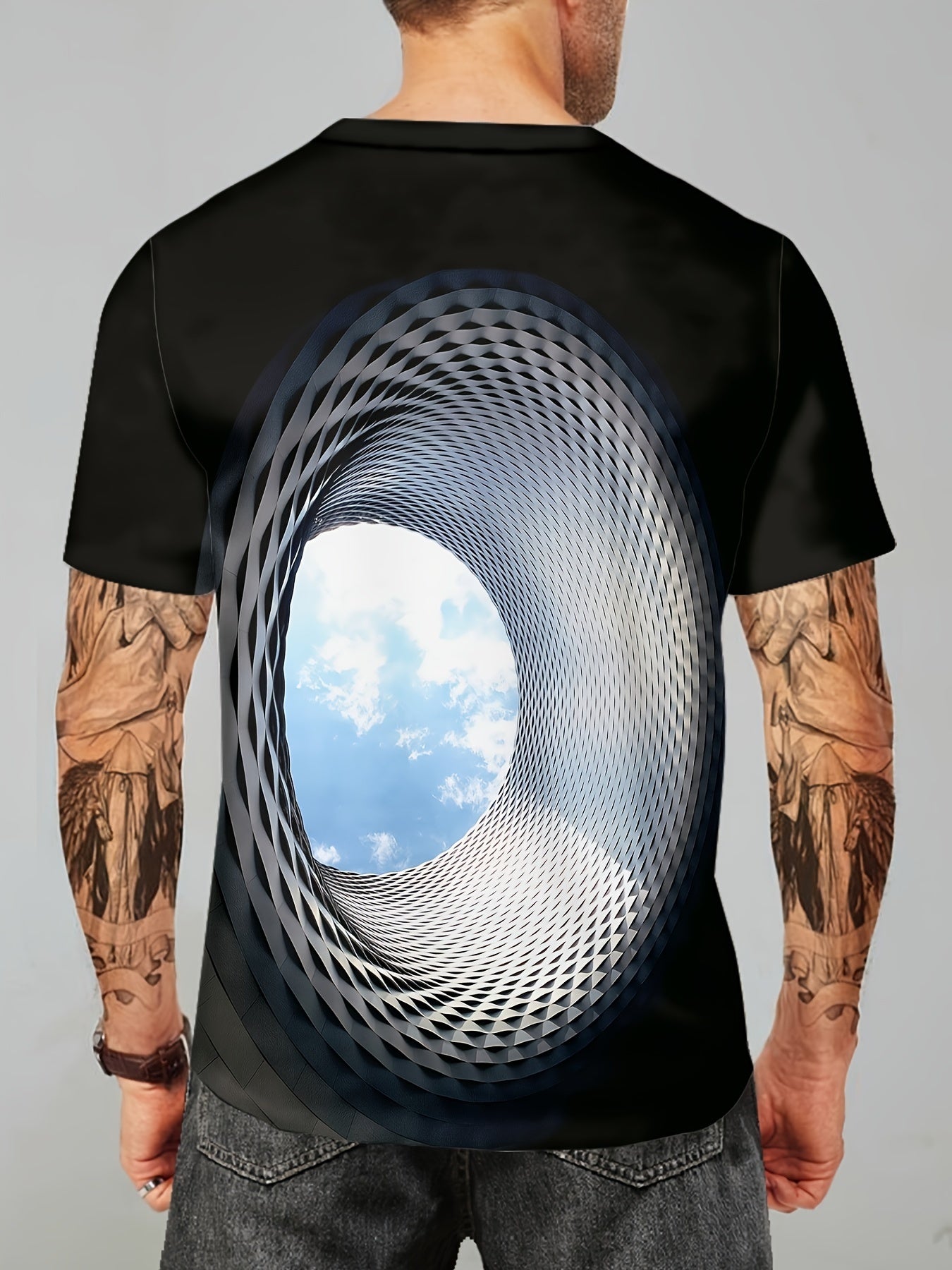 Swirling Geometric Blue Sky" Summer T-shirt