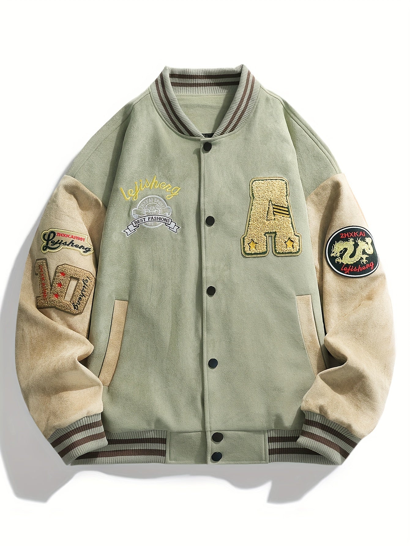 🧢 Men's Casual Letter Embroidery Varsity Jacket - Street Style Color Block Baseball Collar