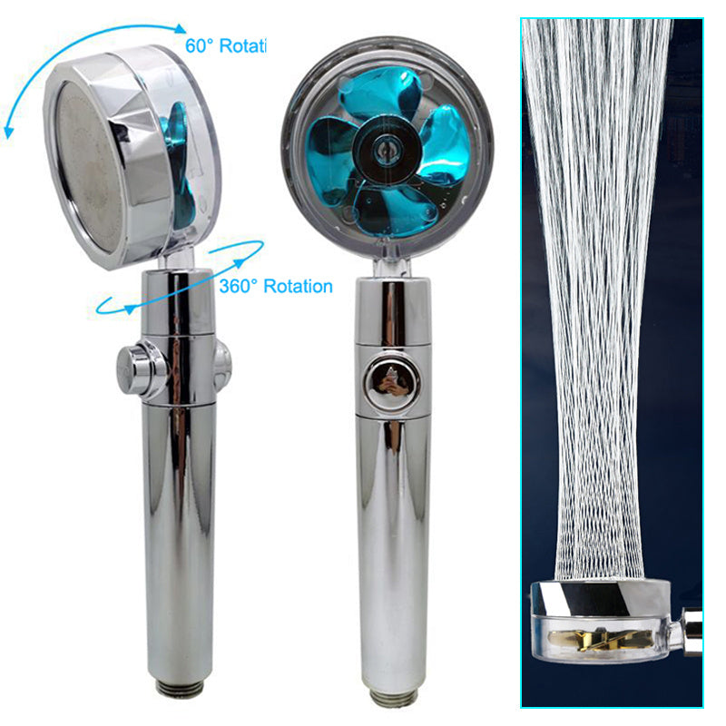 Turbo Flow Propeller Shower Head: High-Pressure Handheld Nozzle with Stop Button and Cotton Filter