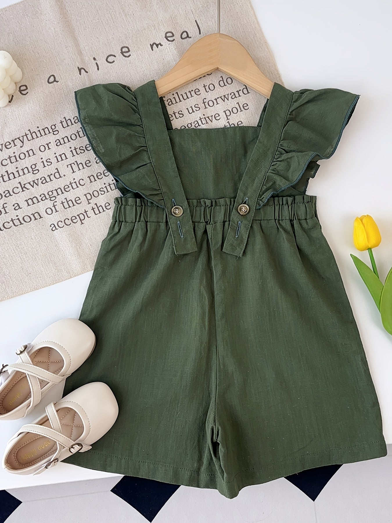 Girls Breathable & Stylish Solid Colored Flutter Sleeve Wide Leg Cotton Romper Jumpsuit 🌸