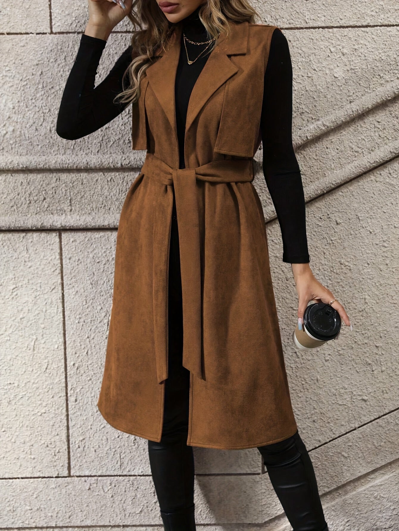 🍂 Tie Waist Open Front Lapel Vest