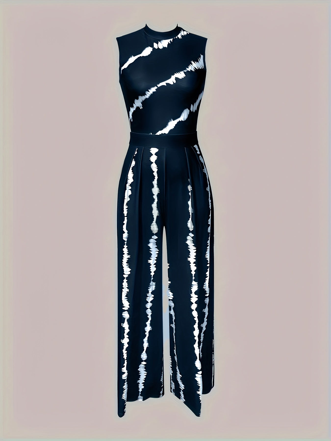 Tie-Dye Mock Neck Jumpsuit