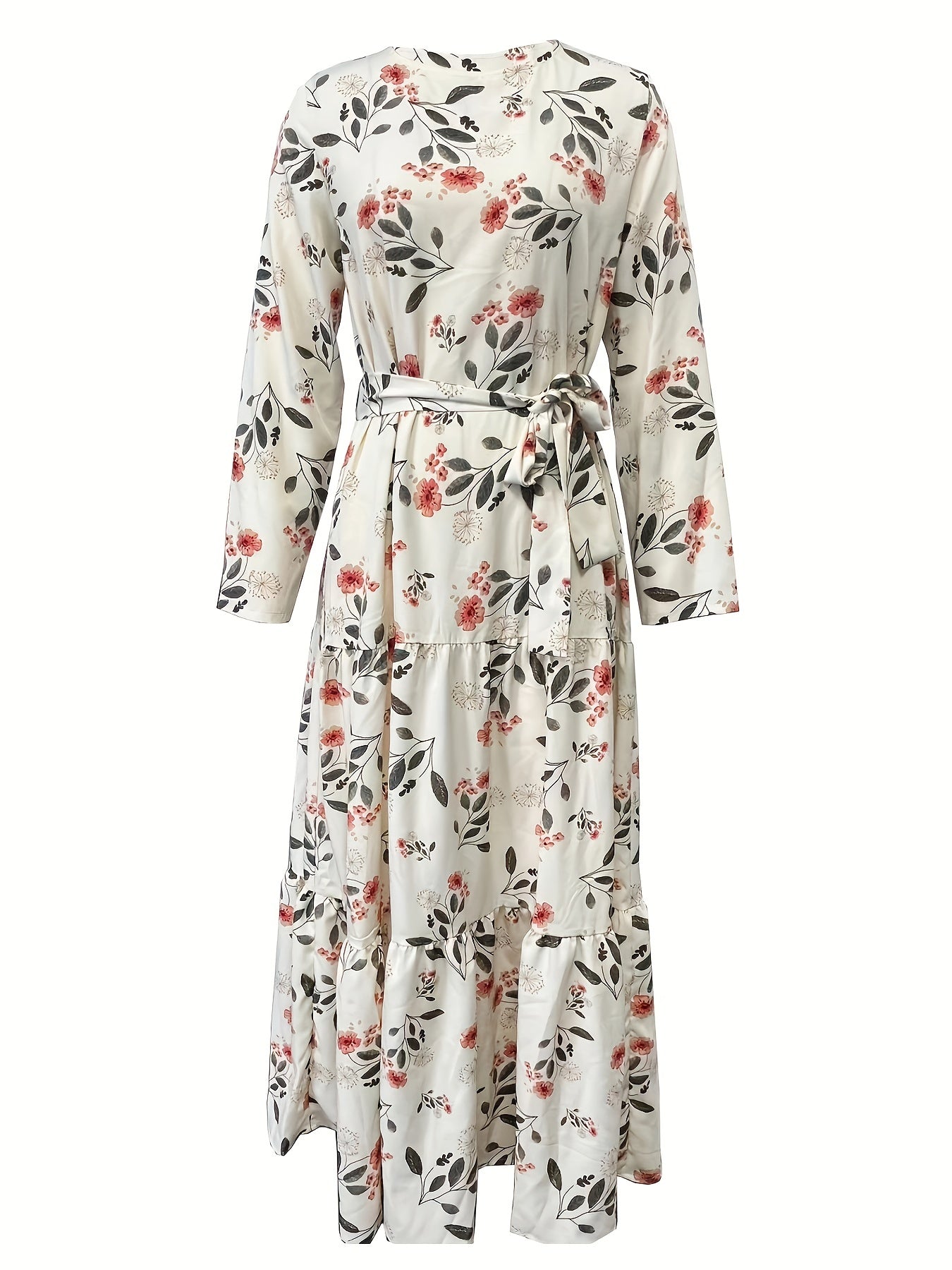 Floral Print Long Sleeve Kaftan Dress