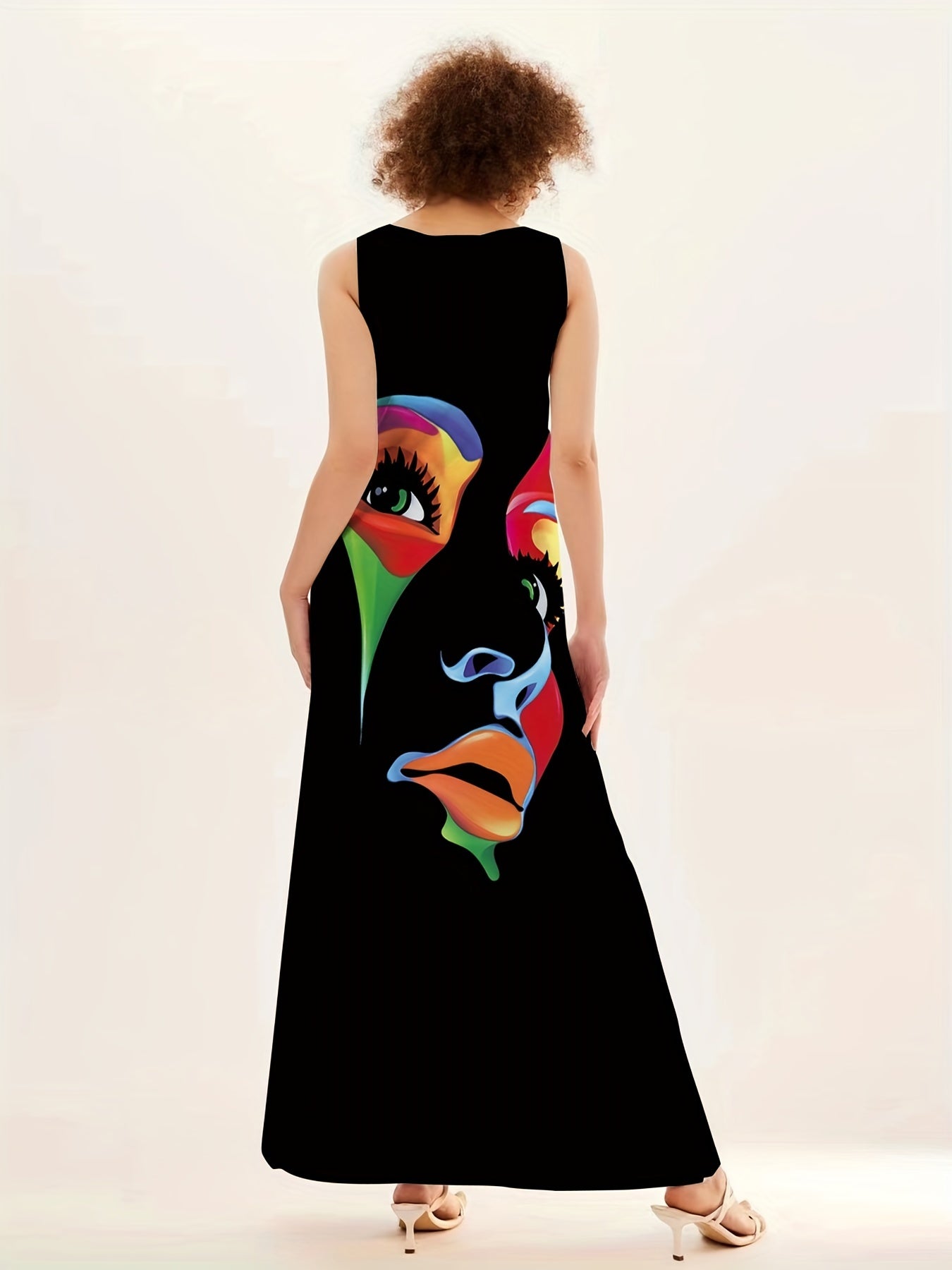 Abstract Face Print Maxi Dress