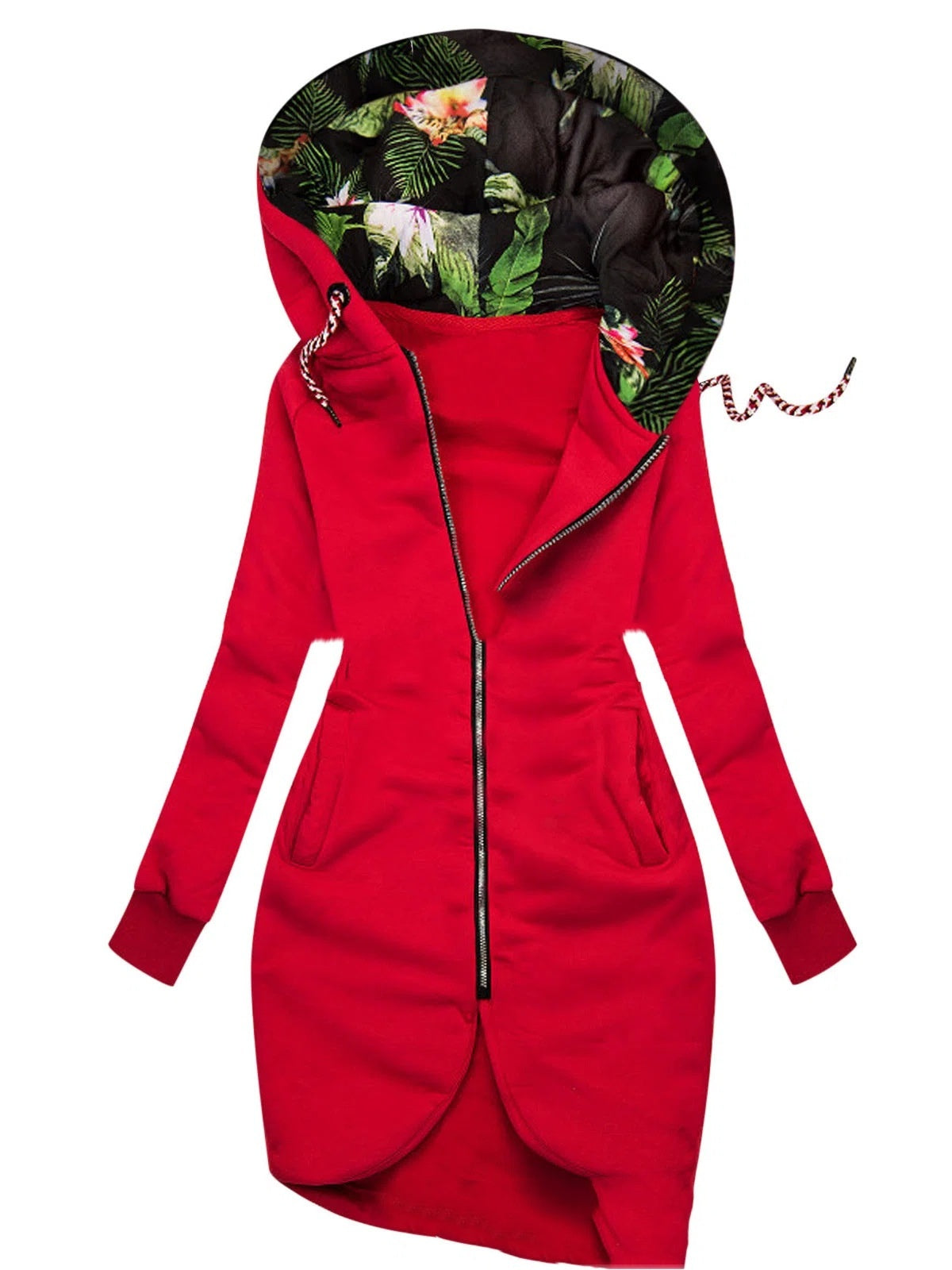 Autumn And Winter New Solid Color Stitching Drawstring Hooded Slim Fit Slimming Casual Coat