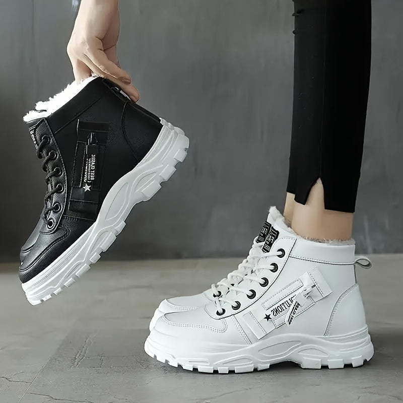 Women's Platform Sneakers - Casual Lace-Up Plush Lined Short Boots 👟❄️