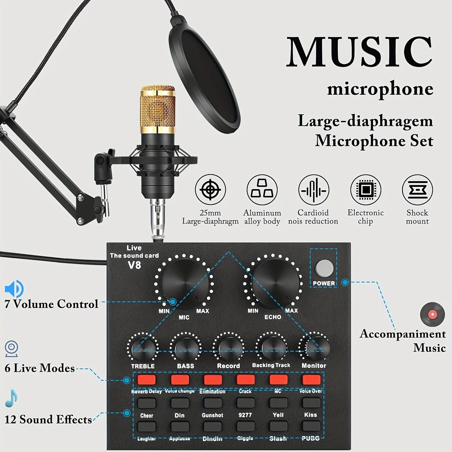 🎤 V8 Sound Card Live Broadcast Equipment Set - Elevate Your Broadcasts & Recordings 🎵