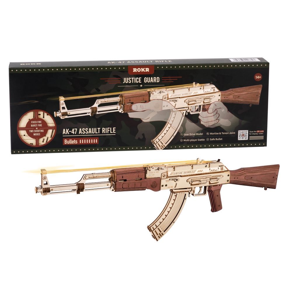 Robo Time AK-47 Wooden DIY Assembly Gun Kit: Double Firing Modes