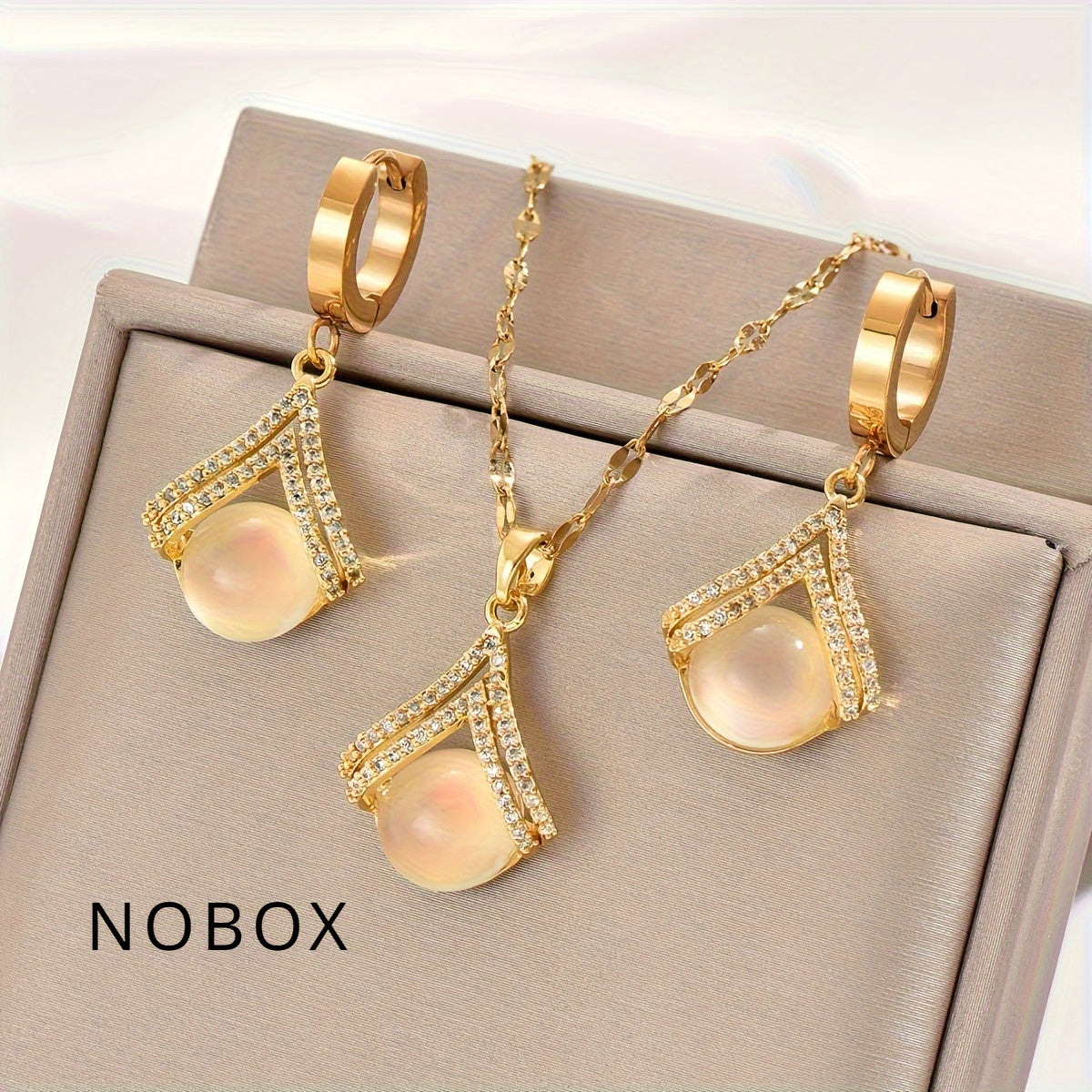 Golden Stainless Steel Earrings & Necklace Set (3pcs) 🌟