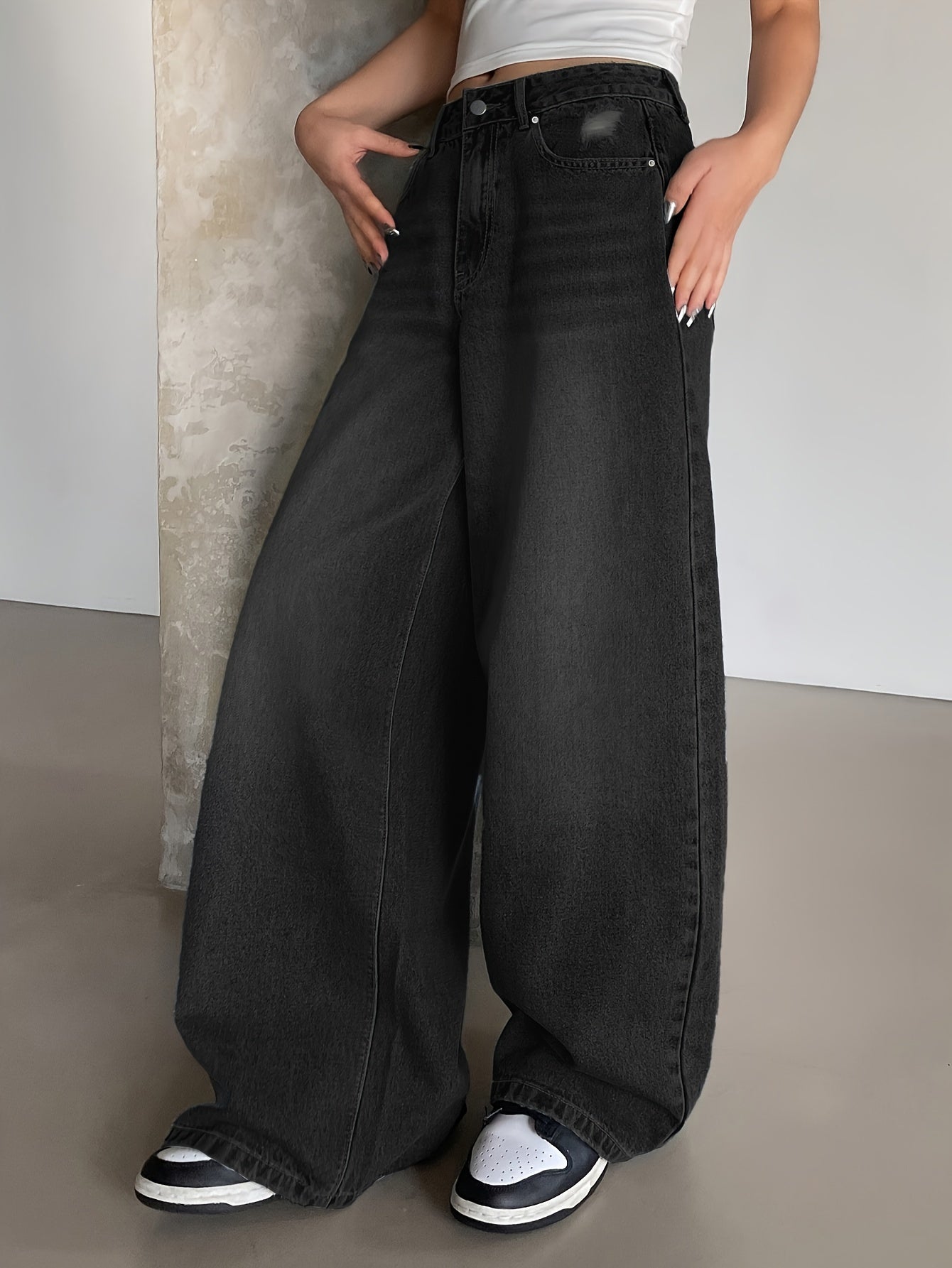 👖 Women's Vintage Washed Blue Denim Wide Leg Jeans 👖