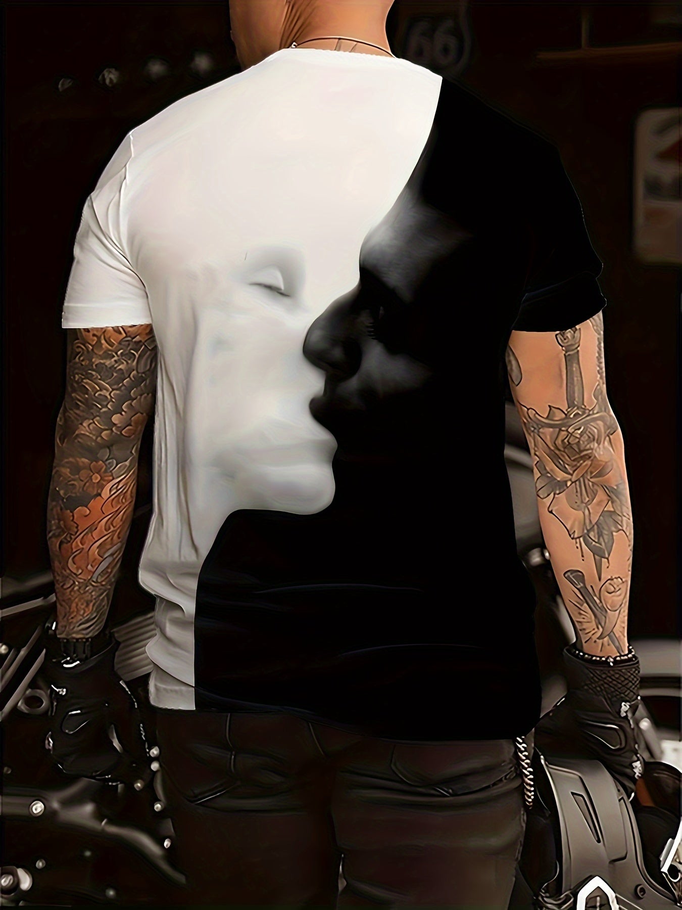 💋 Men's 3D Digital Contrast Color Kissing Figures Pattern Short Sleeve Crew Neck T-Shirt 🌟