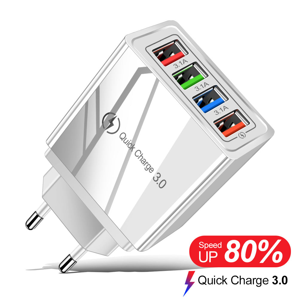 Swift Charge 4-Port USB Wall Charger: Quick Charge 3.0 Adapter