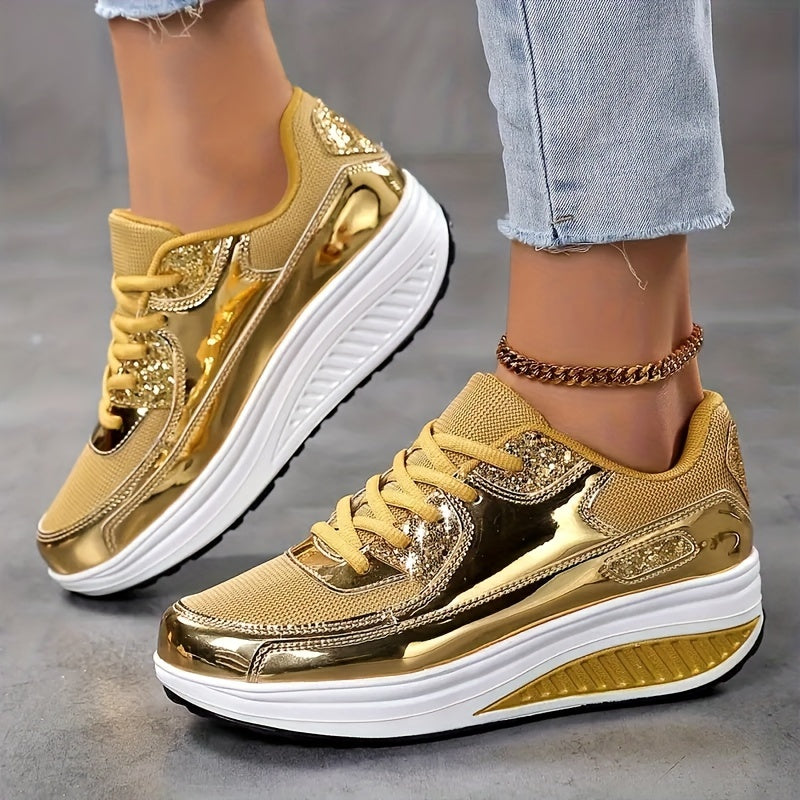 💫 "Glam Walk" Women's Silvery Glitter Platform Sneakers 💫