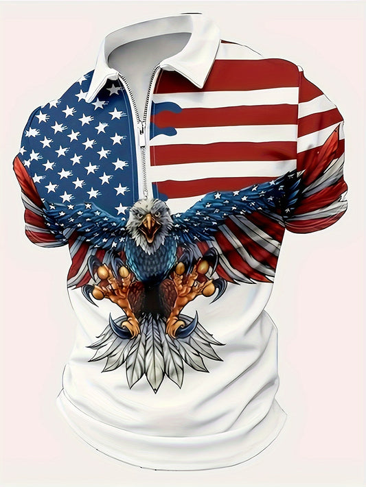 US Men's American Flag & Eagle Print Short Sleeve Golf T-Shirt 🦅