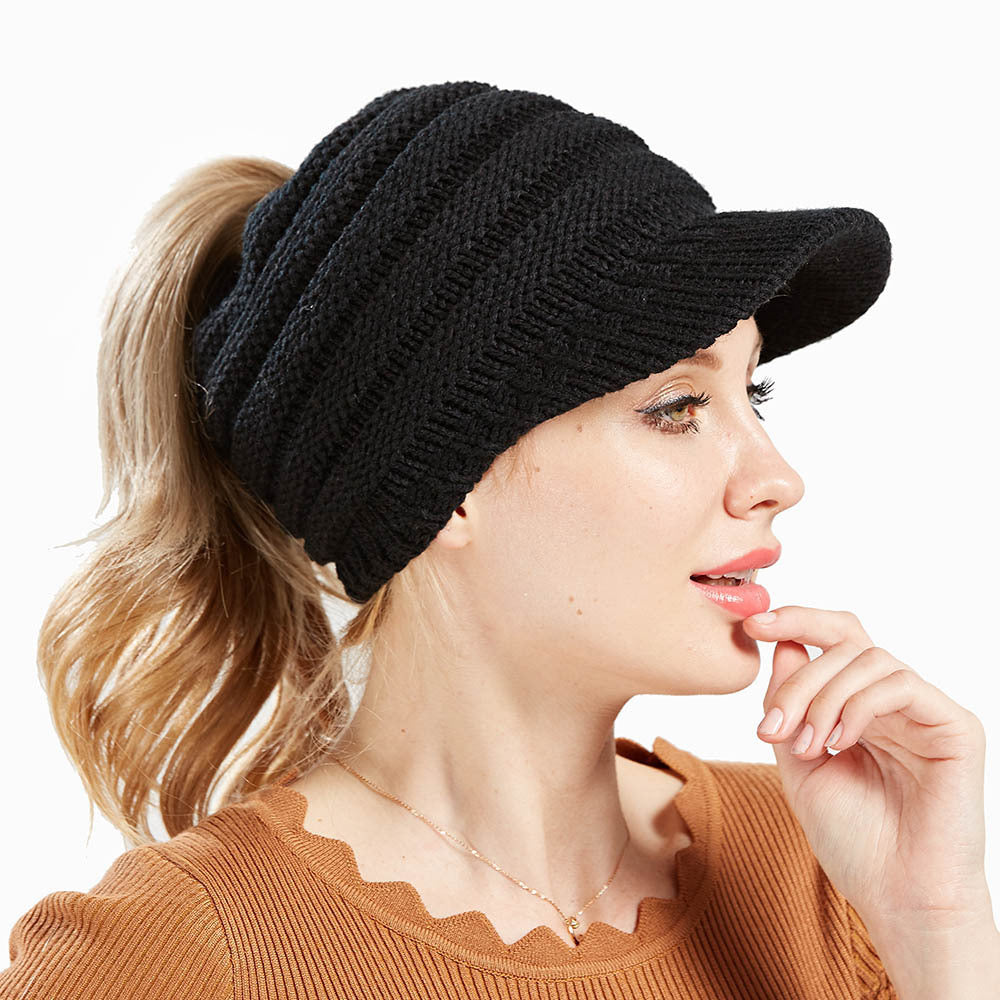 Cozy Knit Ponytail Beanies: Stylish Winter Hats for Women, Soft and Warm Skull Caps