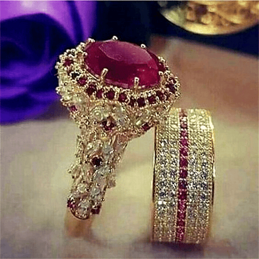 Elegant Duo of Synthetic Ruby Rings – Perfect Anniversary Gift 💍❤️