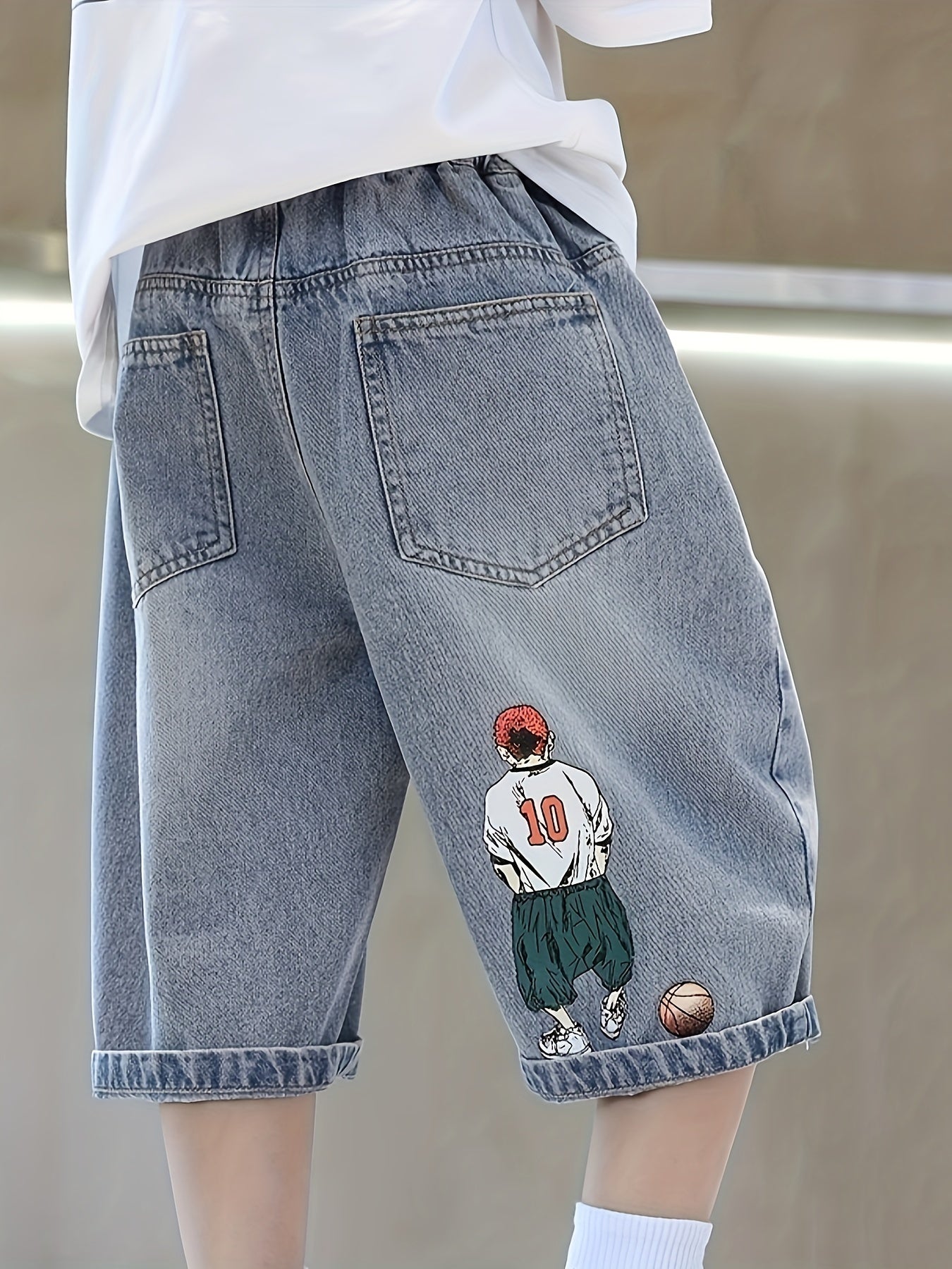 👖 Boy's Cartoon Graphic Wide Leg Cropped Jeans