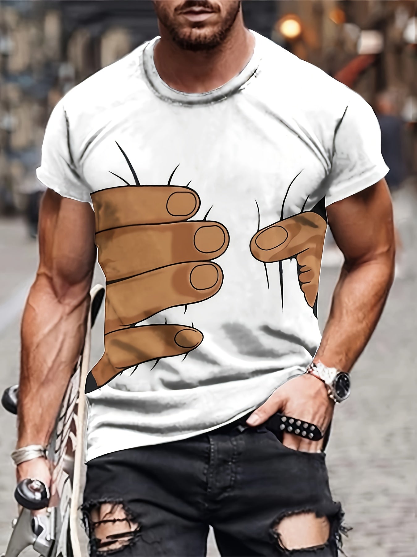 🖐️ Men's 3D Finger Grip Graphic Print T-Shirt 👕