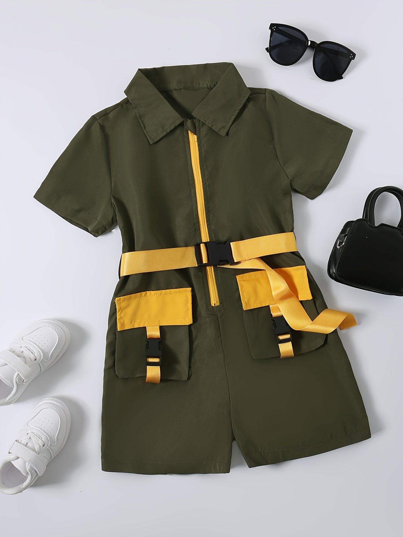 👗 Girls' 1-Piece Versatile Zip-Up Romper - Chic & Casual Comfort 👗