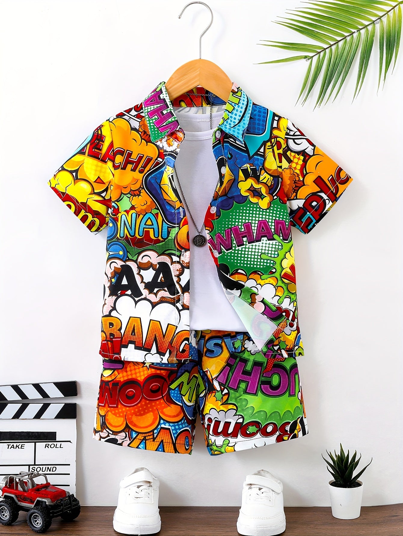 🎨 2-Piece Boys' Casual Cartoon Letter Graphic Shirt & Shorts Set – Comfy Summer Outfit 🌟