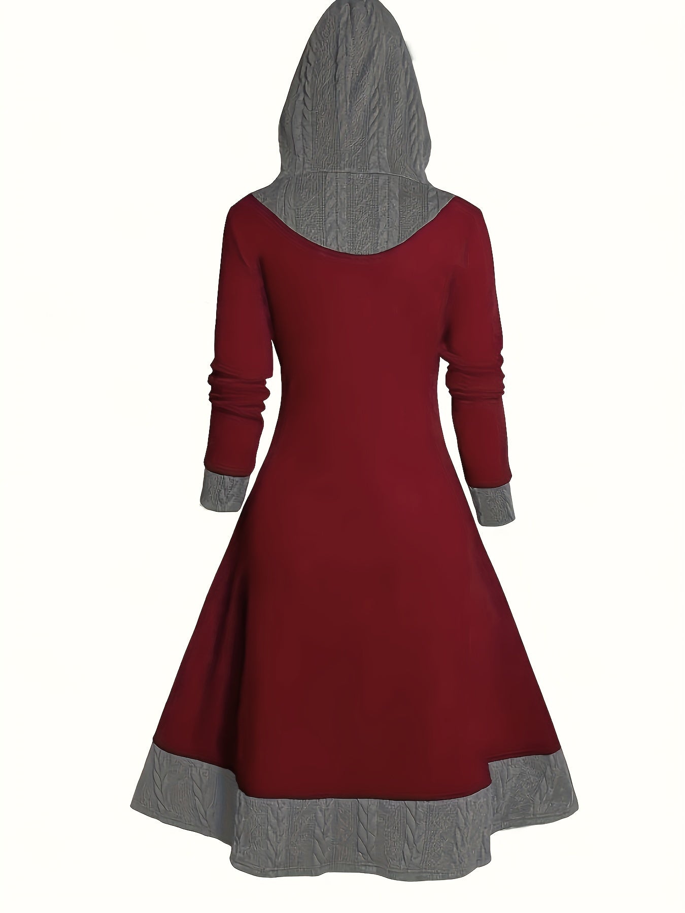 Color Block Drawstring Hooded Swing Dress