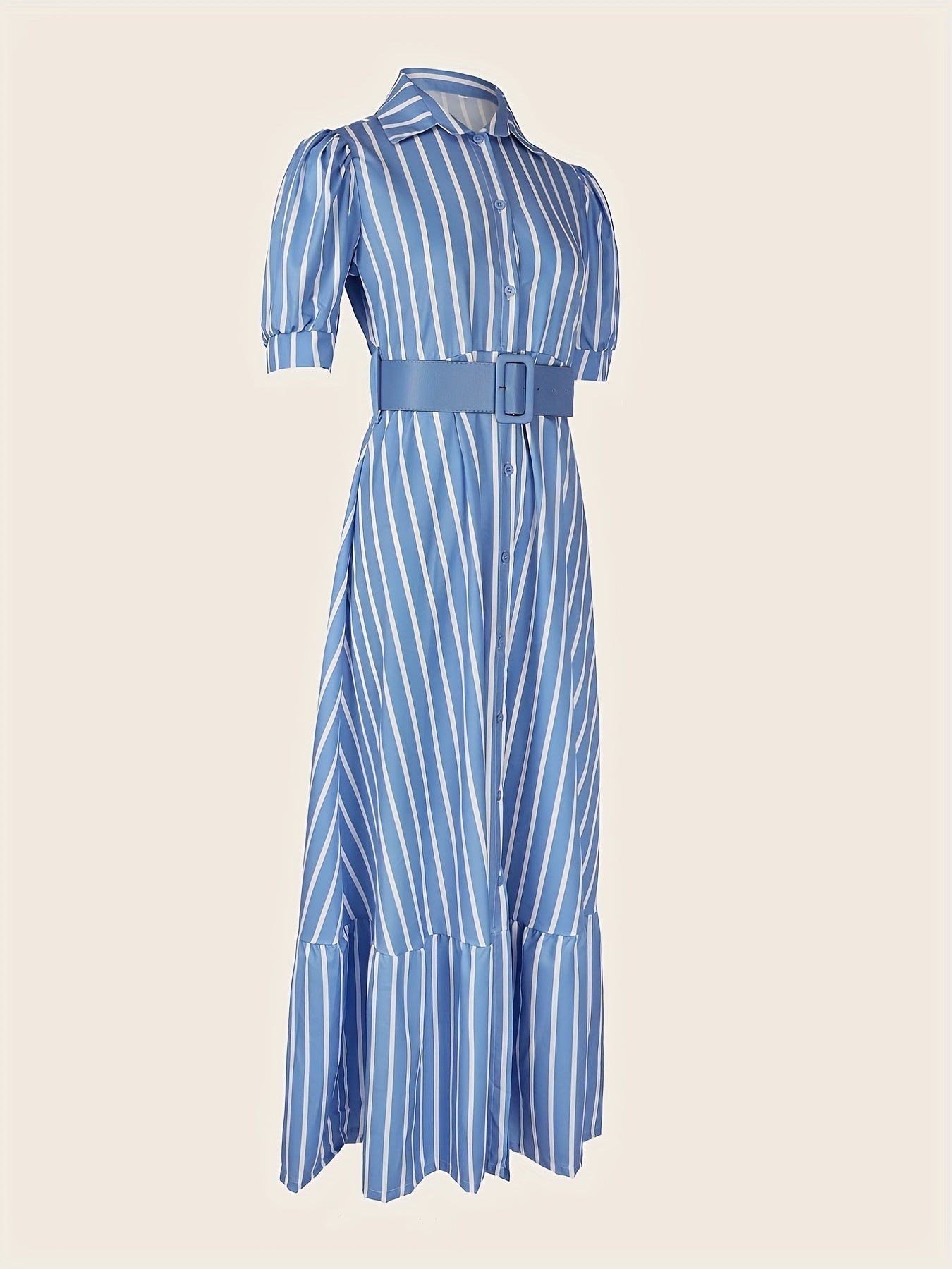 Striped Ruffle Belted Swing Dress