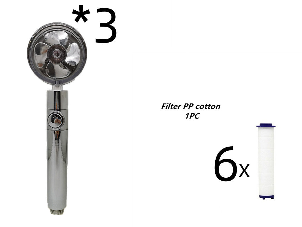 Turbo Flow Propeller Shower Head: High-Pressure Handheld Nozzle with Stop Button and Cotton Filter