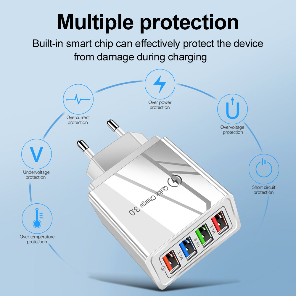 Swift Charge 4-Port USB Wall Charger: Quick Charge 3.0 Adapter