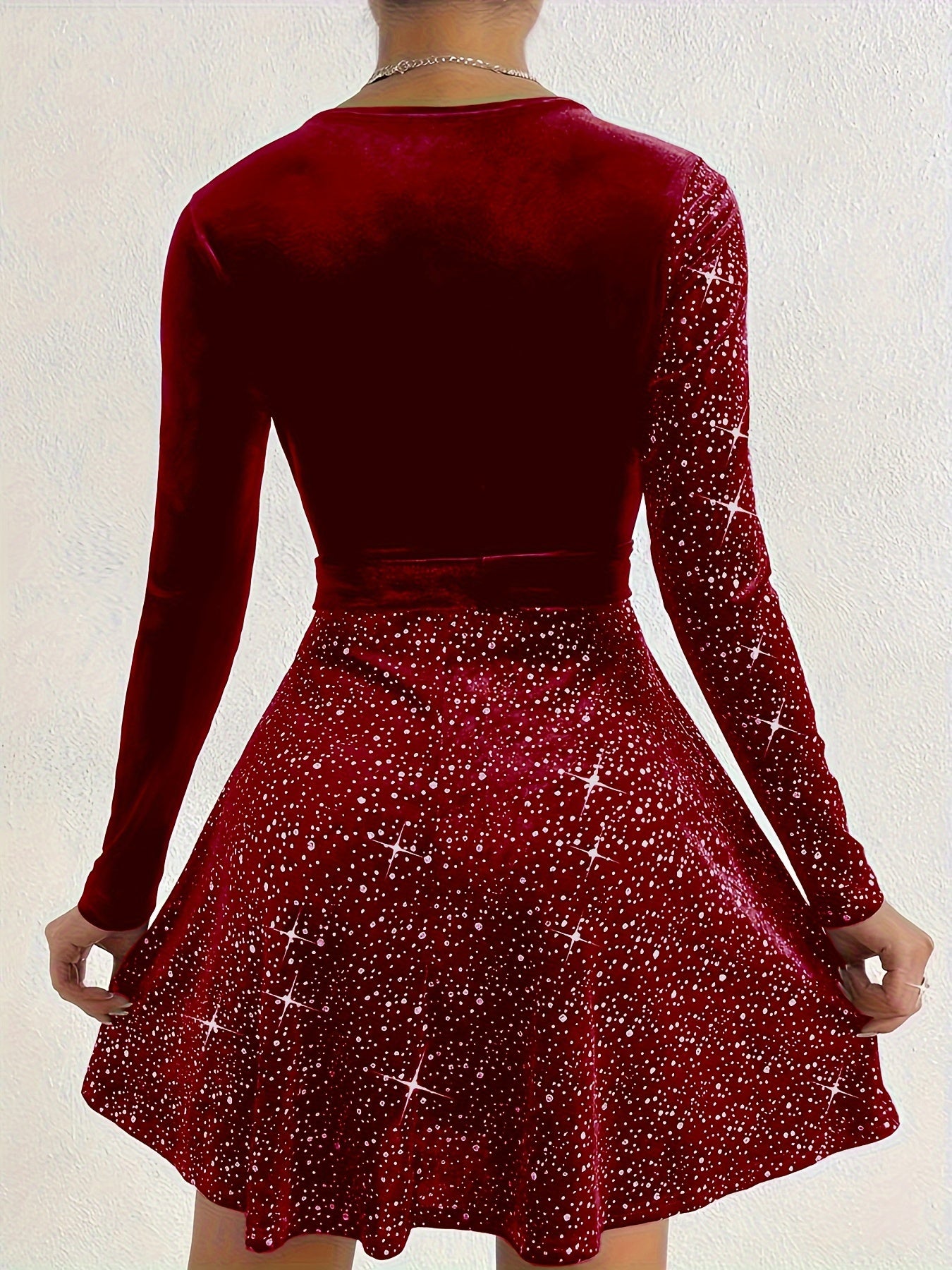 Solid Contrast Sequin Mini Dress