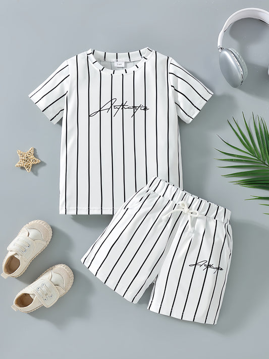 🌟 Boys' Cool Striped Letter Print Set 🌟