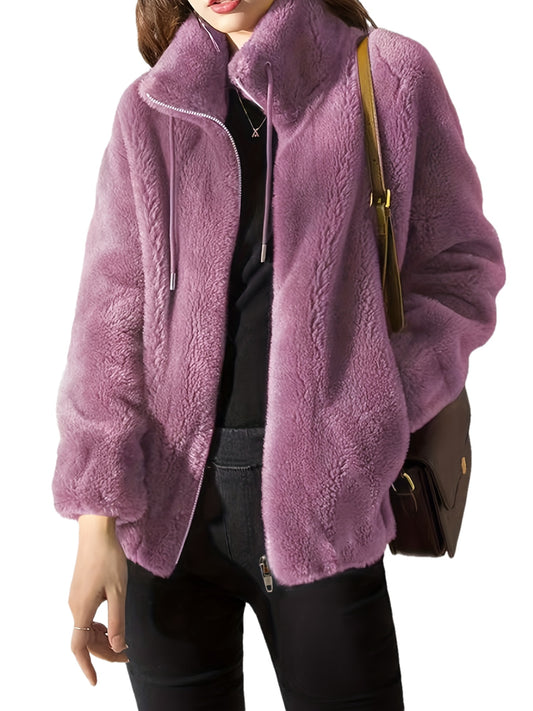 🧸 Drawstring Teddy Coat – Casual Zip-Up Long Sleeve Warm Outerwear for Women 🧸