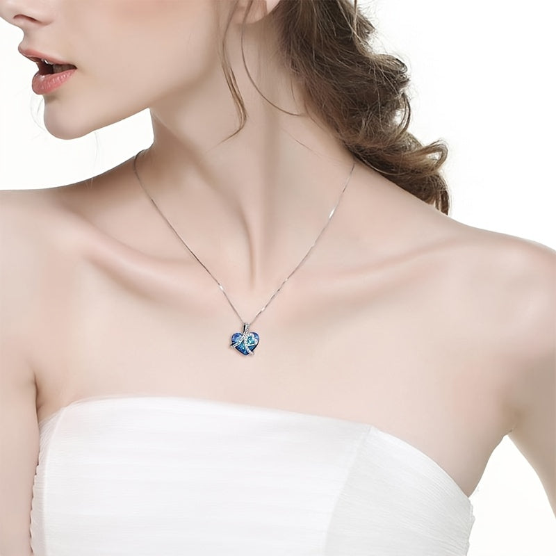 💖 "I Love You Forever" Heart-Shaped Pendant Necklace – 925 Sterling Silver & Blue Crystal ✨