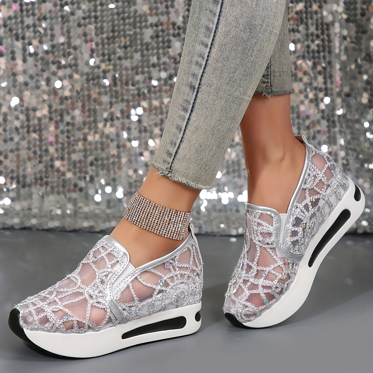 All-Season Fashion Sneakers for Women with Sequins