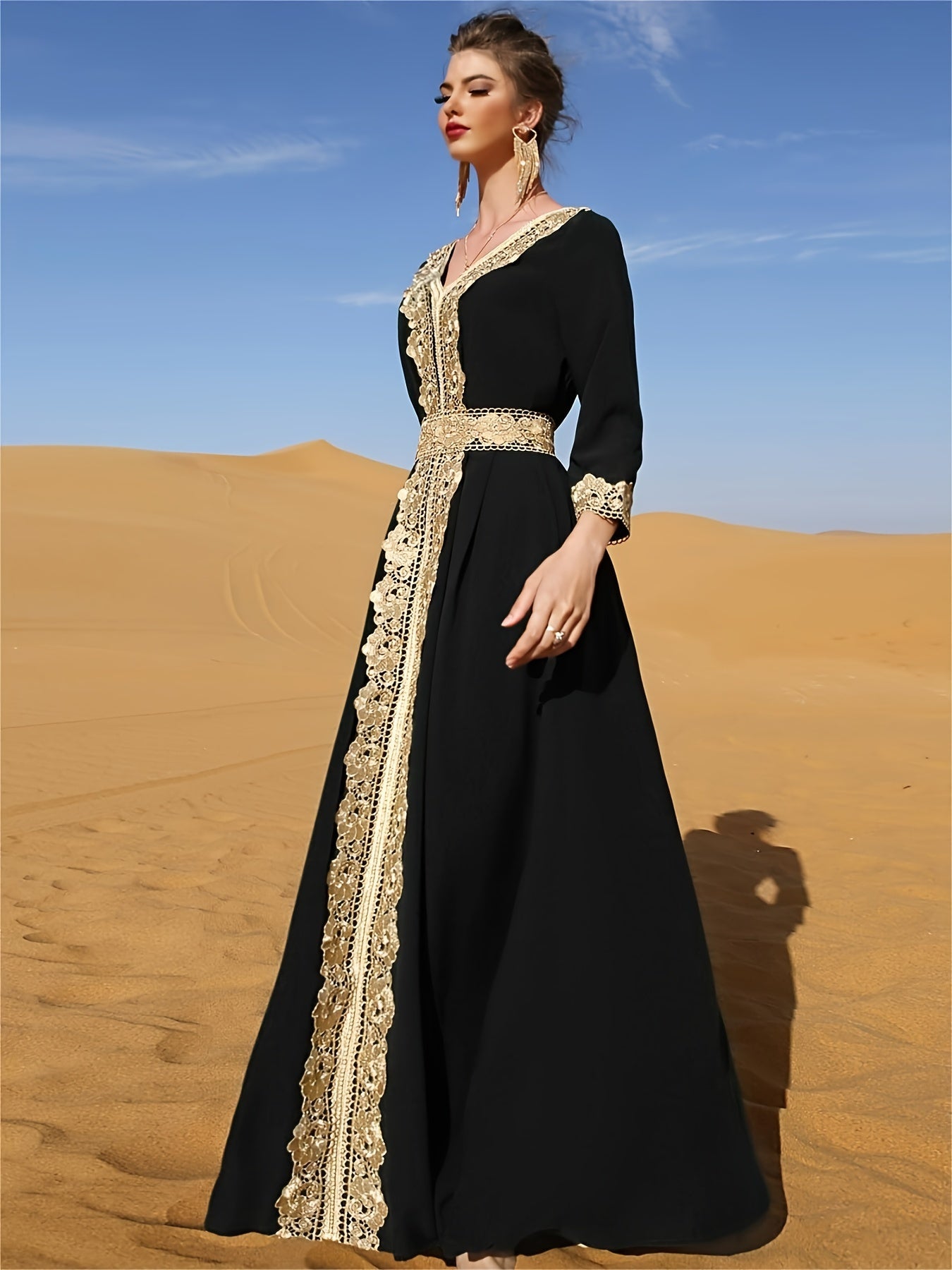 🌟 Turkish Elegance Lace Trim Evening Gown