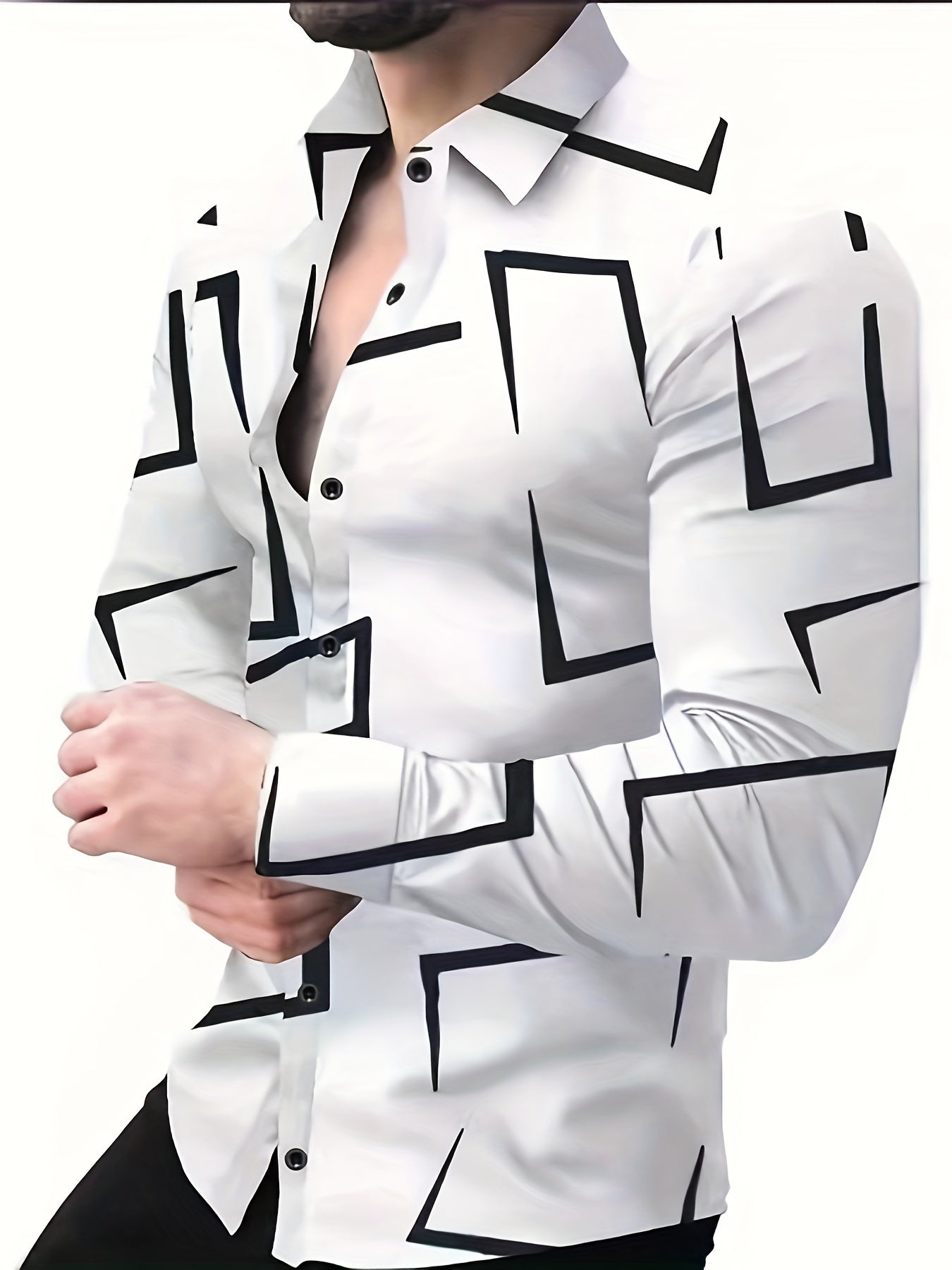 🔷 Geometric Print Men's Long Sleeve Lapel Shirt 🌴