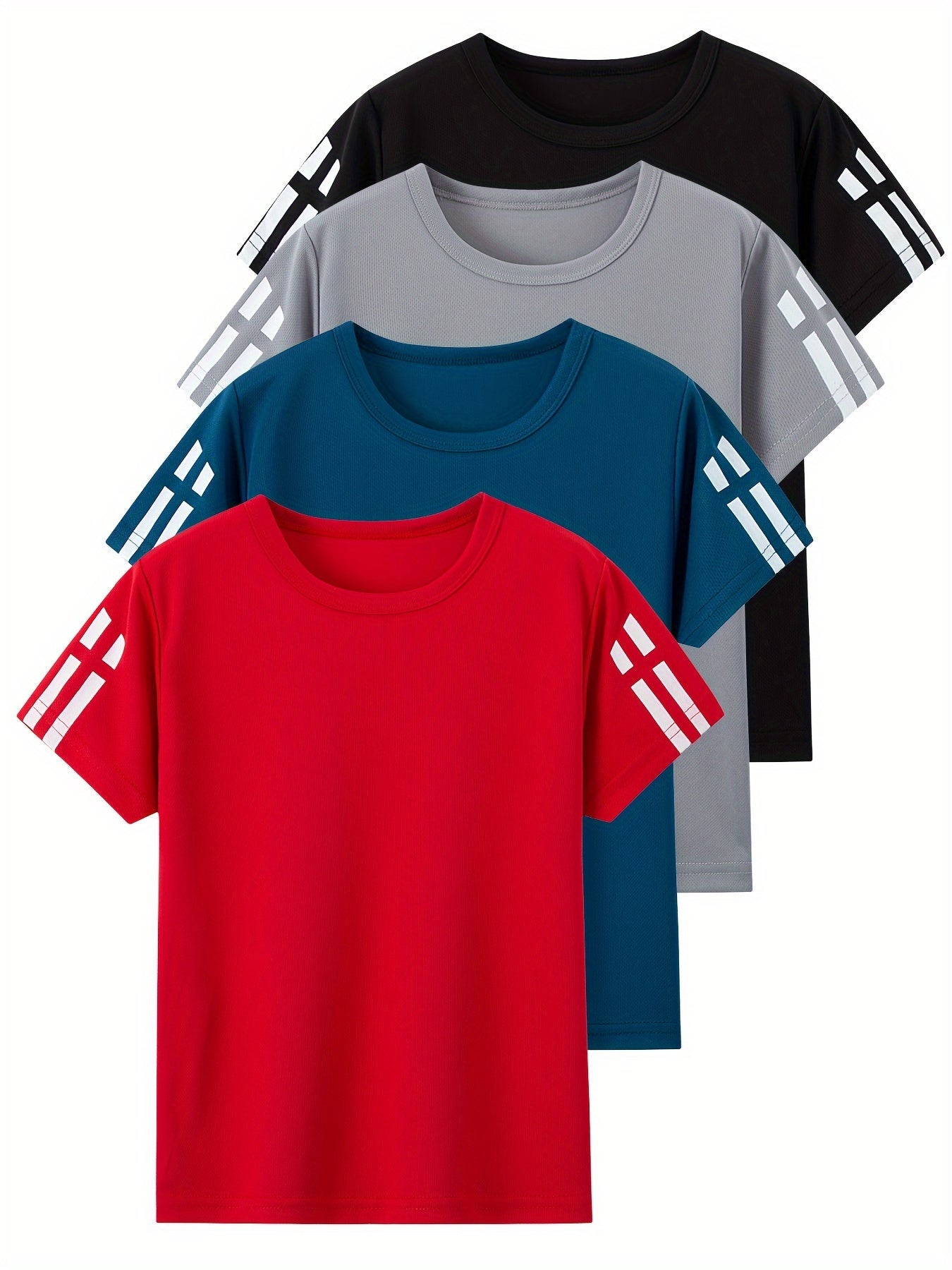 🏅 4-Piece Boys' Summer Sports Tee Set – Casual Mesh Quick-Dry Athletic T-Shirts 🌟