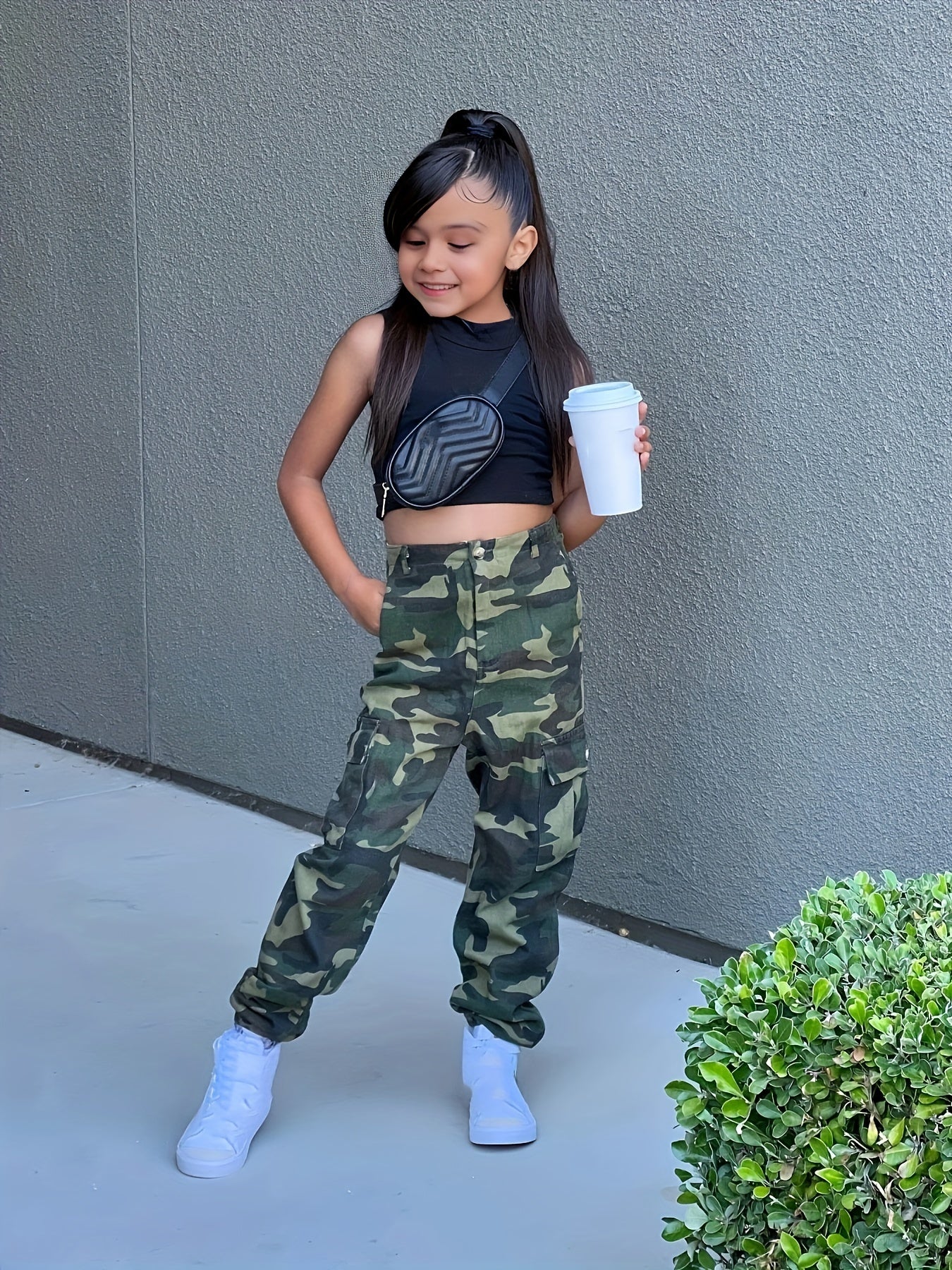 👗 Girls Cargo Style 2PCS Set - Stretchy Tank Top + Cargo Trousers