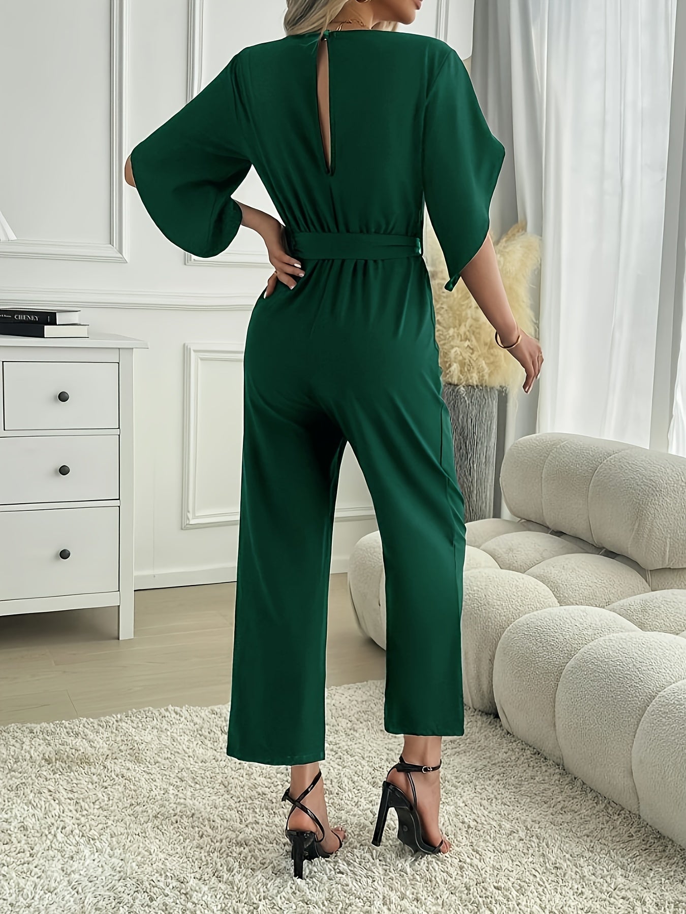 Tie Waist Straight Leg Jumpsuit