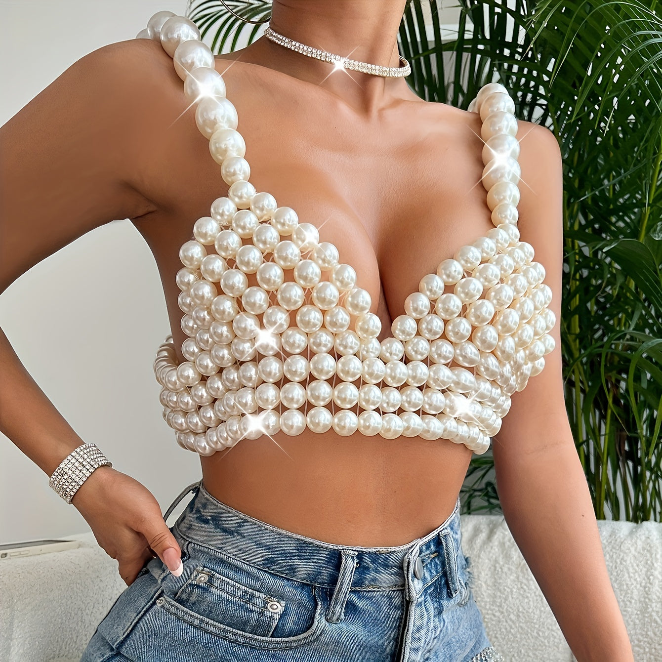 🌸 Vintage Bohemian Exaggerated Imitation Pearl Chest Chain – Summer Party Glam ✨