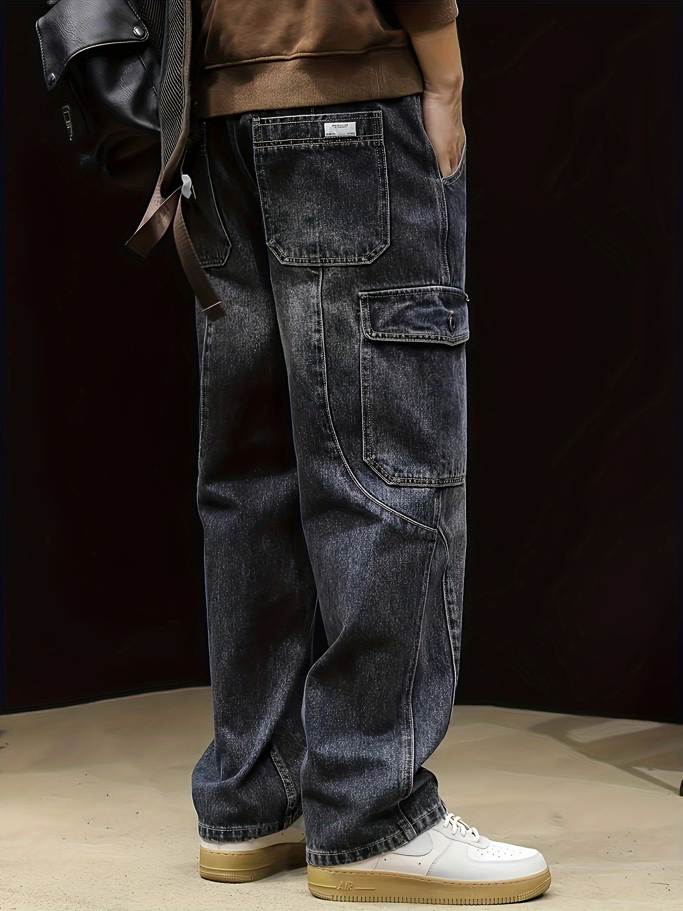 🌟 Men's Loose Solid Denim Barrel Pants With Multi Pockets 🌟