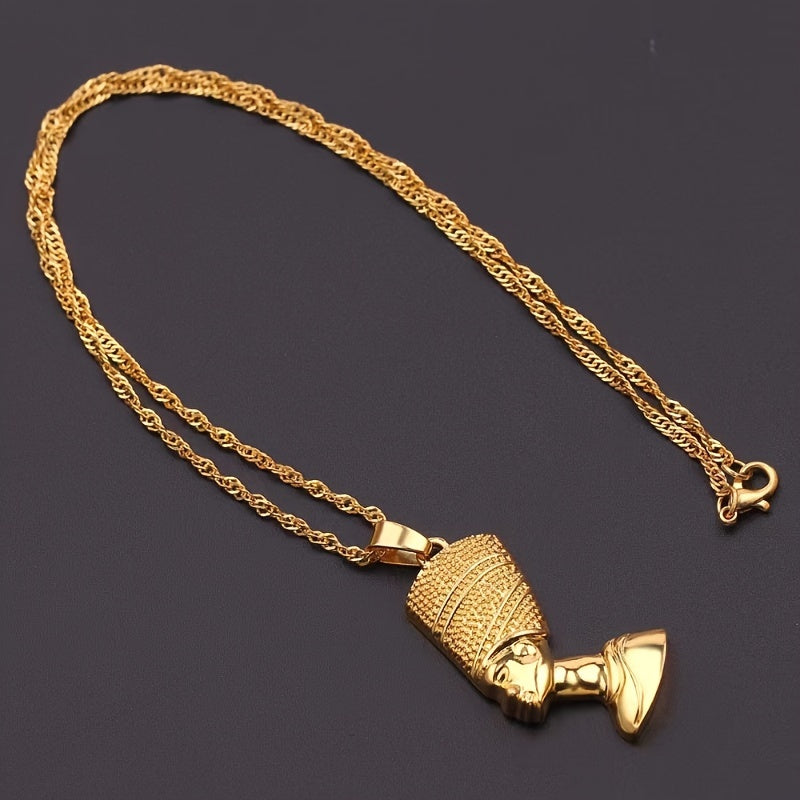 👑 Classic 14K Gold Plated Egyptian Pharaoh Head Hip-Hop Pendant Necklace 👑