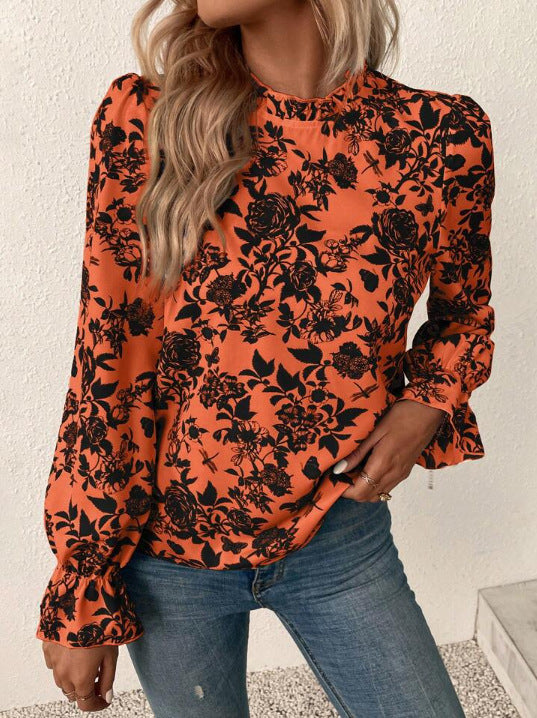 All-matching Loose And Elegant French Printed Women's Shirt