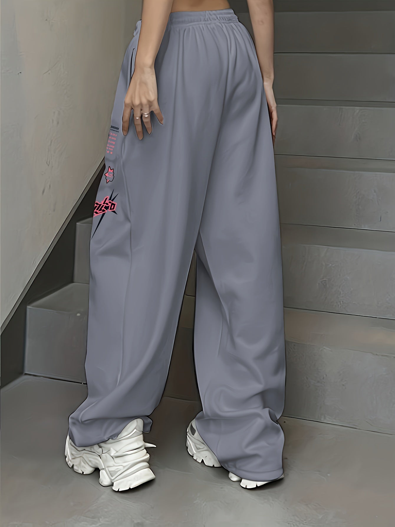 Letter Print Drawstring Waist Loose Pants