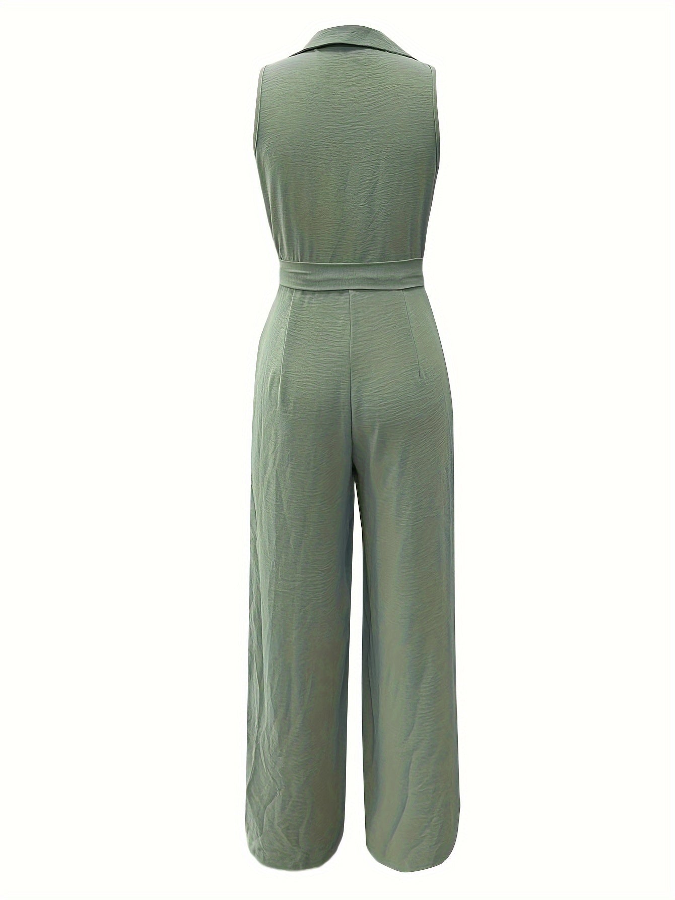 Button Front Solid Lapel Jumpsuit