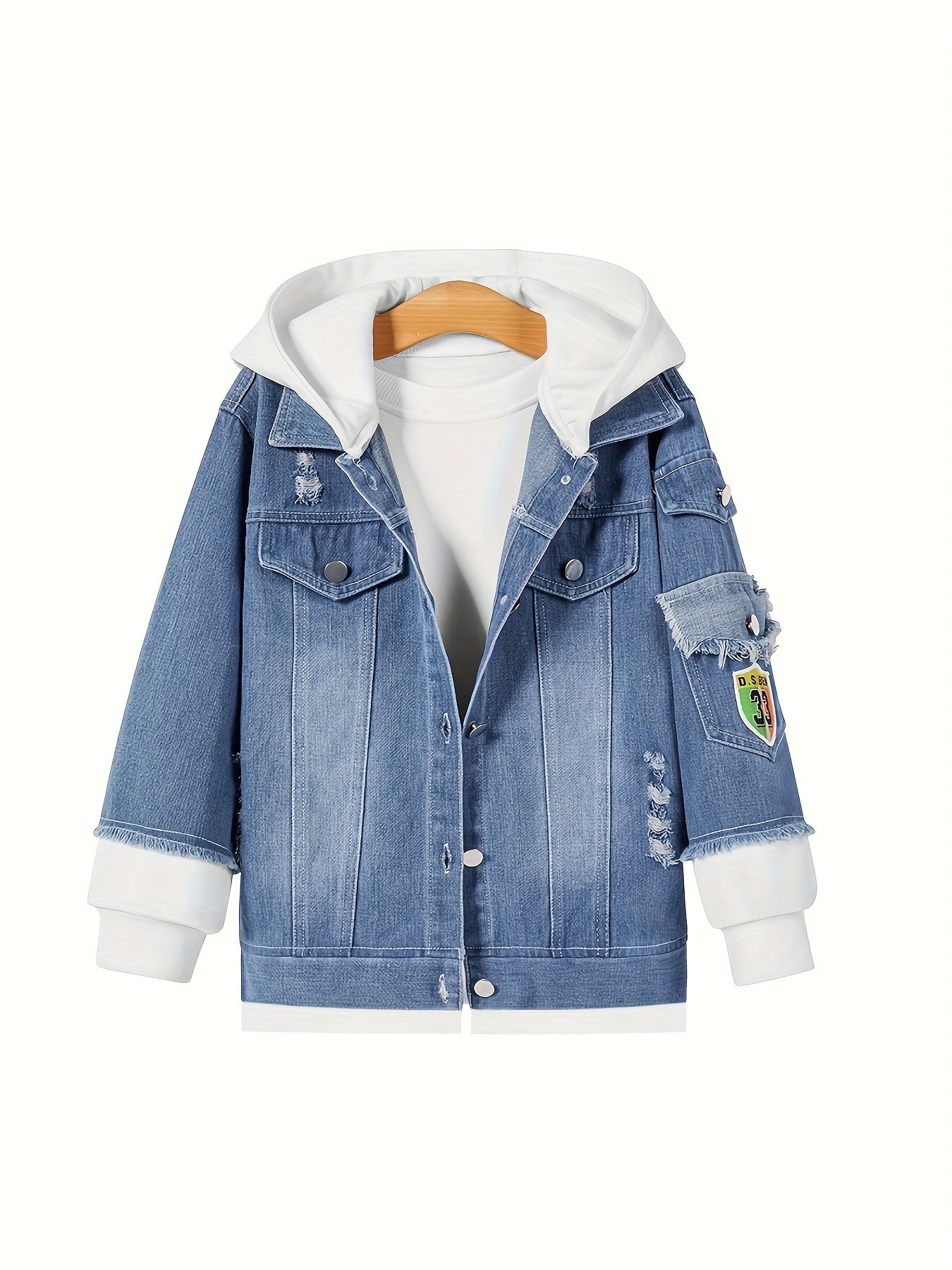 🦅 Boys' Casual Eagle Print Denim Hooded Jacket 🌟