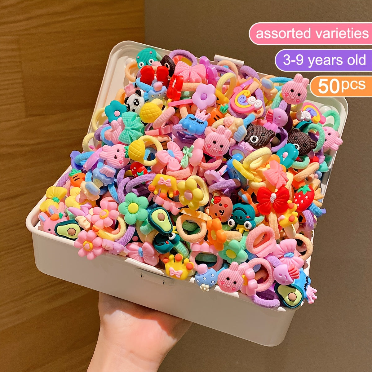 🎀 50-Piece Cartoon Hair Ties for Kids – Fun & Non-Damaging Elastic Bands for Girls Aged 3-14 🌟