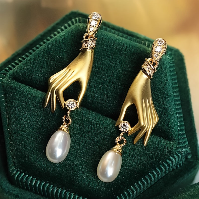 ✨ Golden Hand Faux Pearl Dangle Earrings ✨