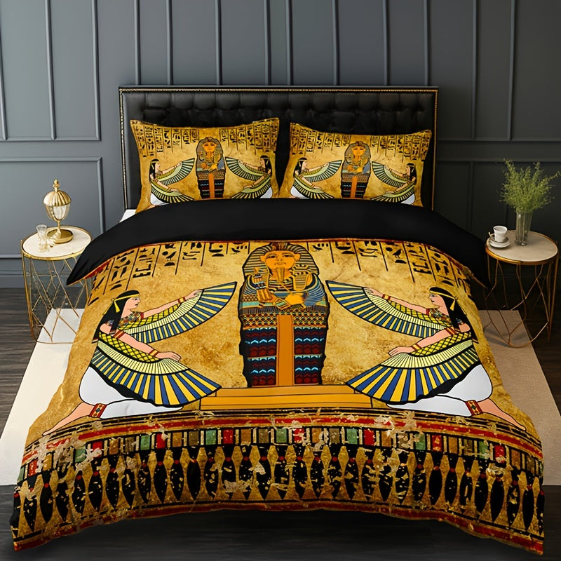 🌟 Pharaoh Dreams Bedding Set: Egyptian Art Duvet Cover Collection 🛏️