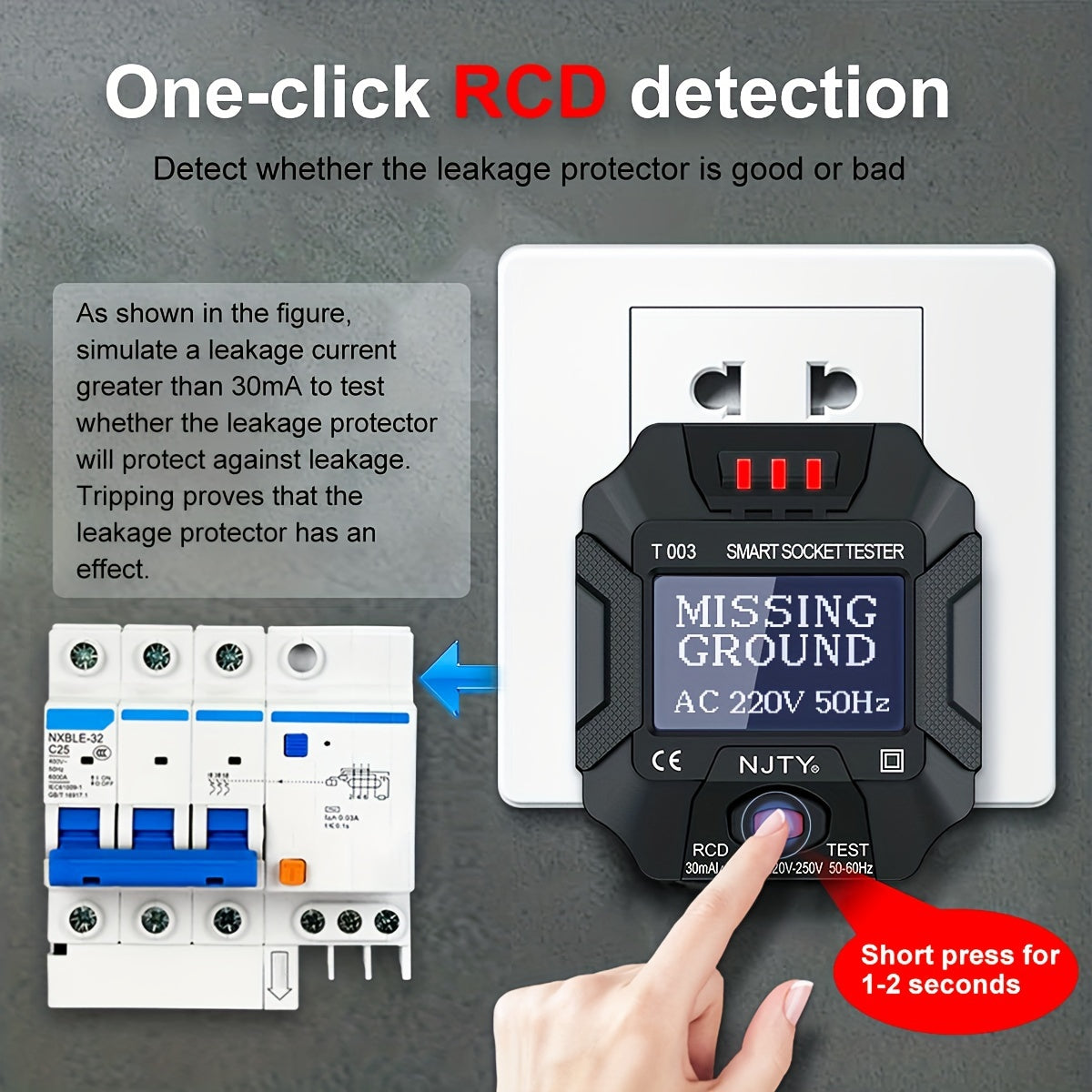 T003 British Standard  Socket Tester: Multi-Functional Appliance Socket Detector With Zero Fire & Ground Wire Detection